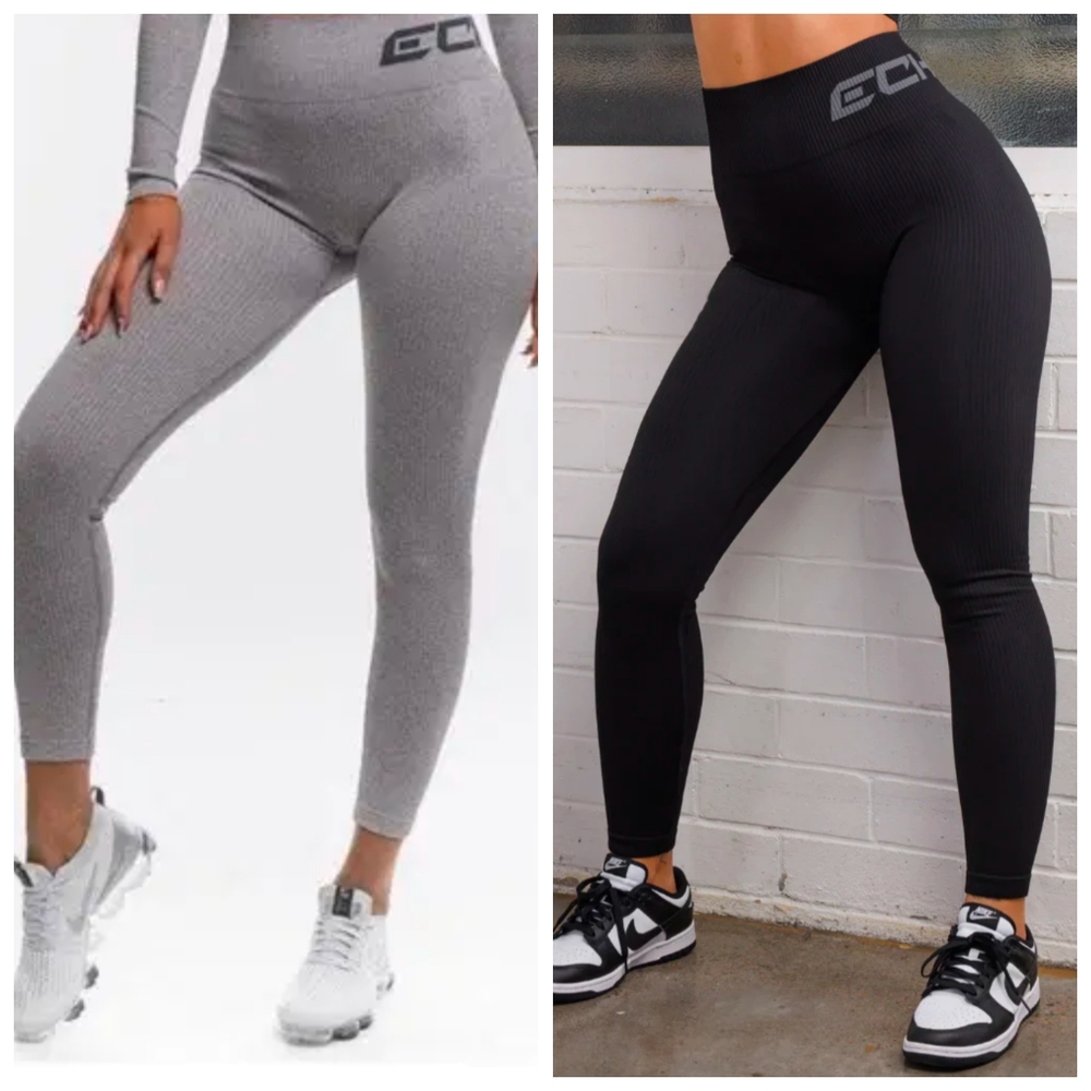 ECHT Comfort Arise Leggings (2) Size Medium Black/Light Gray